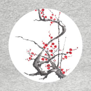 Chinese plum tree blossom sumi-e painting T-Shirt